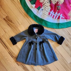 Sophie Rose Gray Fleece Black Faux Fur Toddler Dress Coat Size 18 Months